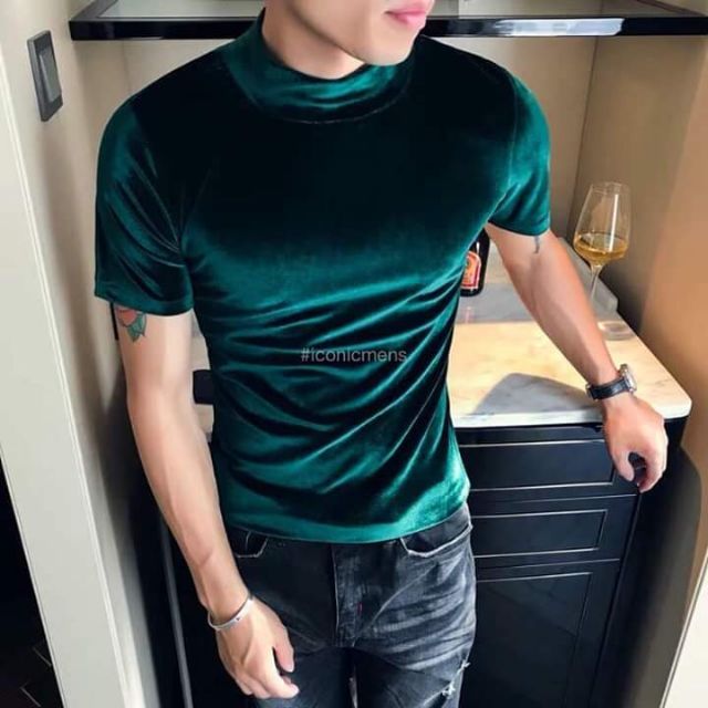 Áo thun nhung cổ lọ cao cấp