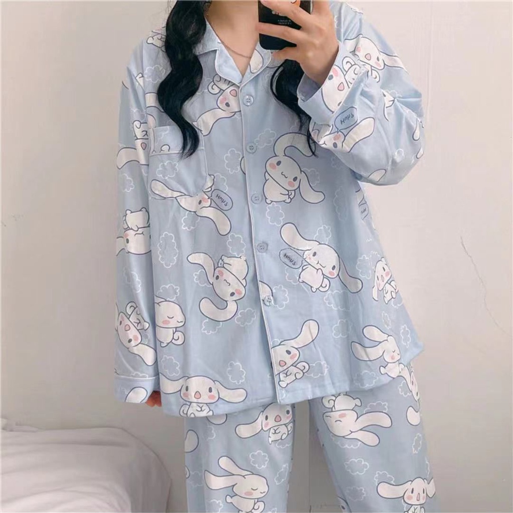 SANRIO Bộ Đồ Ngủ Pijama Tay Dài In Họa Tiết Hoạt Hình Cinnamoroll Babycinnamoroll Dễ Thương Thời Trang Xuân Thu Cho Nữ