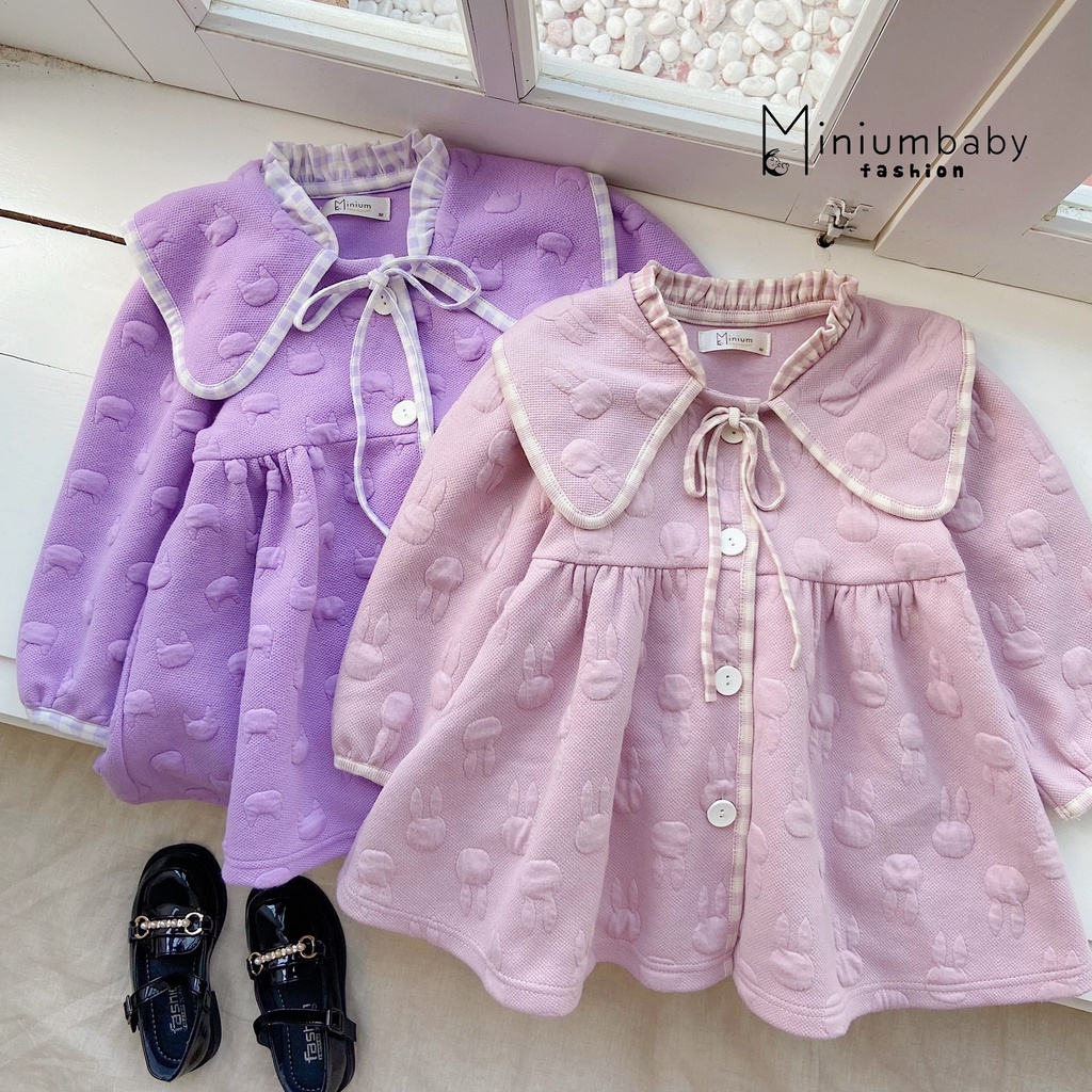 Set babydoll dập nổi hình thú danh cho bé gái Minium. thời trang thu đông