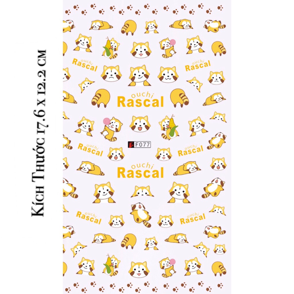 Miếng Dán Móng Tay 3D Nail Sticker Hoạt Hình Gấu Mèo Rascal F077