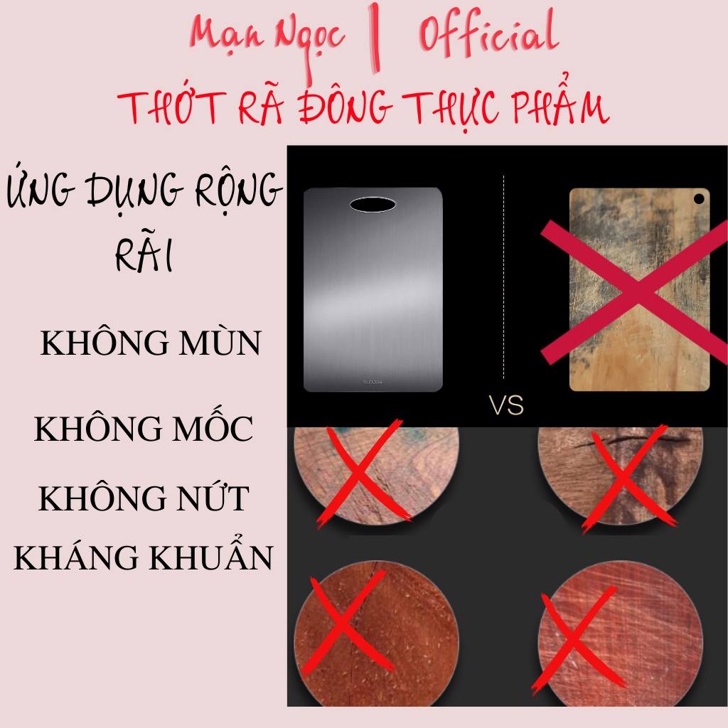Thớt inox 304 không gỉ cường lực kháng khuẩn, chống nấm mốc, thớt dã đông thực phẩm, thớt dùng được cả hai mặt
