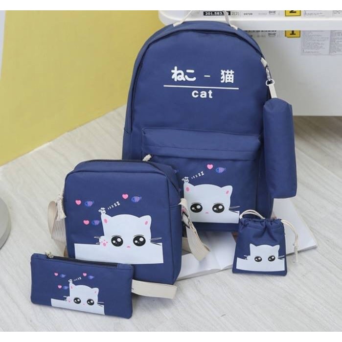 (CỰC HOT) Bộ 5 món BALO họa tiết Kitty cực dễ thương gồm Balo-Túi đeo chéo-Ví cầm tay-Hộp bút-Ví điện thoại năng động