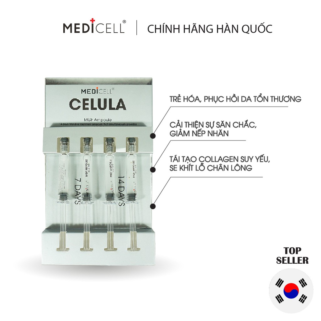 Hộp tế bào gốc tăng trưởng, cải thiện da thâm sạm, sẹo rỗ, lỗ chân lông, dưỡng trắng Serum MGF Medicell Hàn Quốc 14days