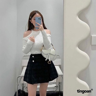 Tingoan® hcm - áo len dáng lửng khoét hai vai trắng somi top/wh
