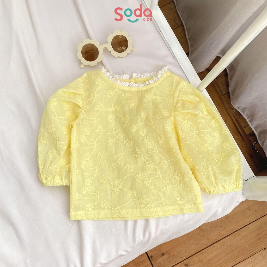 Áo bé gái cổ viền ren SODA KIDS, jasmine shirt chất liệu vải thô thêu mềm mại, mát