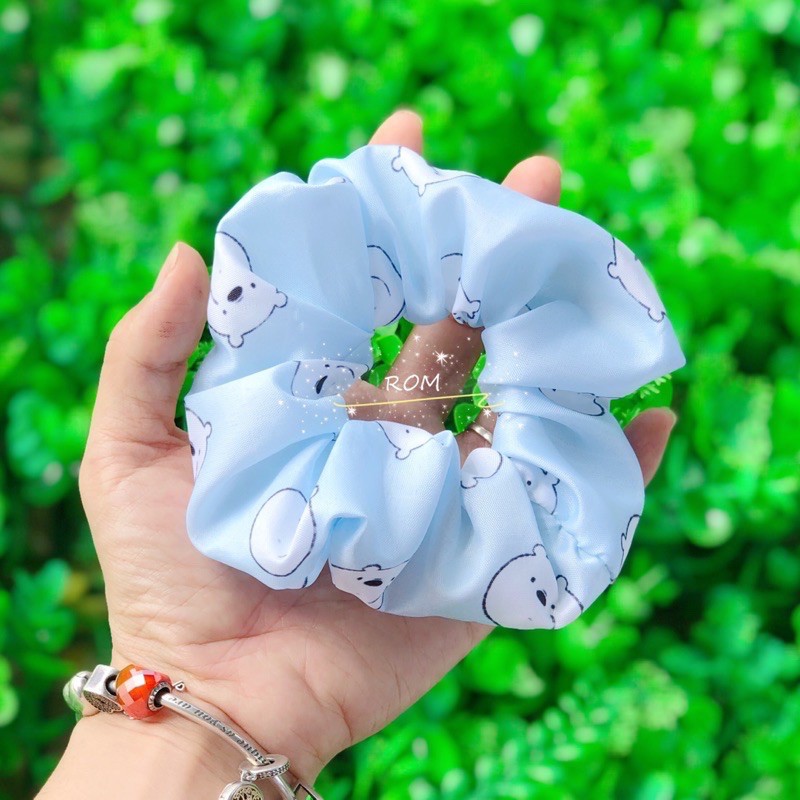 Cột tóc scrunchies gấu dễ thương tông màu pastel