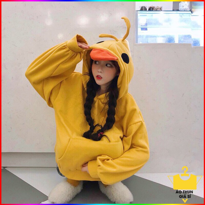 Áo Hoodie Unisex Tay Dài Form Rộng Chui Đầu Có Mũ Oversized Hình Con Vịt phong cách Hàn Quốc cá tính, Chất.