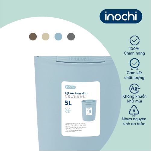 Sọt rác Inochi - Hiro 5L màu Xanh/Ghi/Nâu