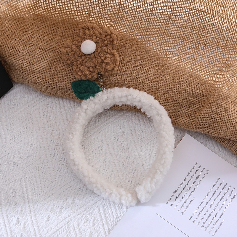 Băng Đô Cài Tóc Bọc Nhung Lông Cừu Đính Hoa Nhỏ Dễ Thương Phong Cách Hàn Quốc Dùng Rửa Mặt Trang Điểm