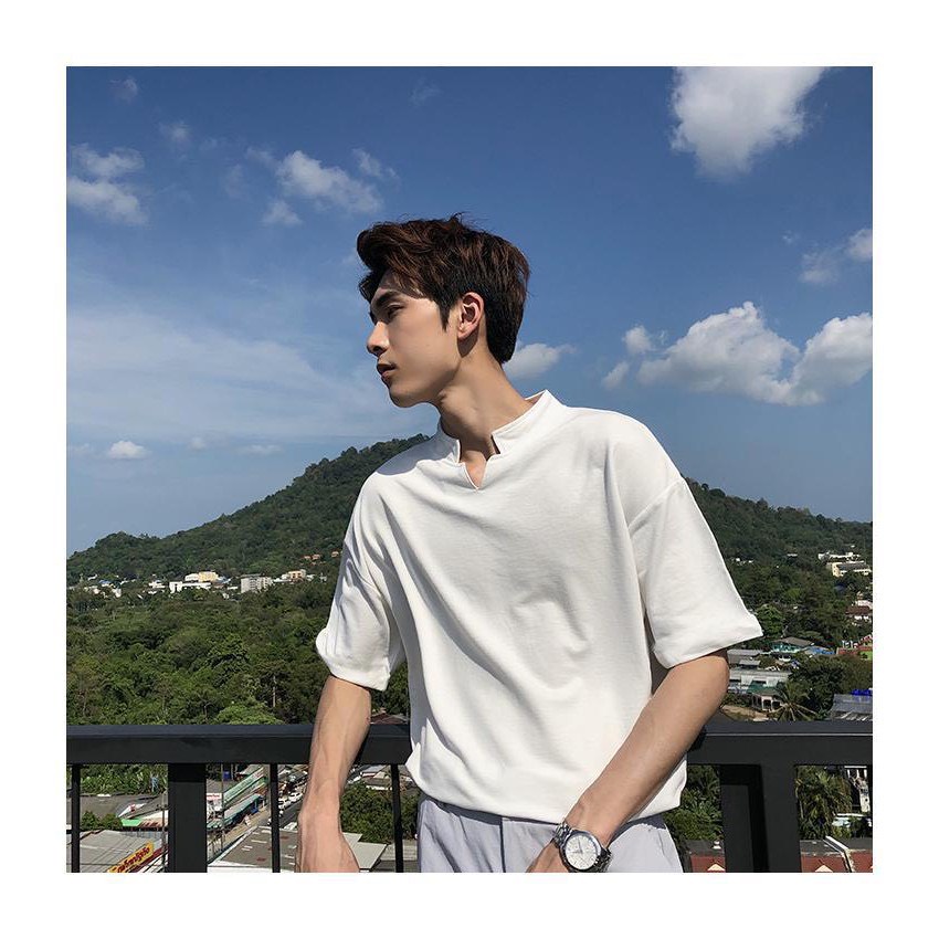 Áo thun cổ tàu 100% cotton 2 chiều đen trắng giá sỉ unisex