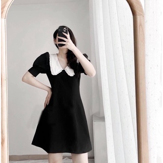 Đầm phối cổ bèo trắng 2 màu (kèm hình thật)
