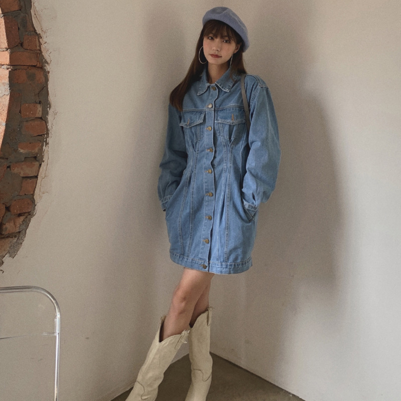 Váy Denim Dài Tay 174259Đầm Ôm Dáng Tay Dài Phong Cách Thu Đông Mới Cho Nữ