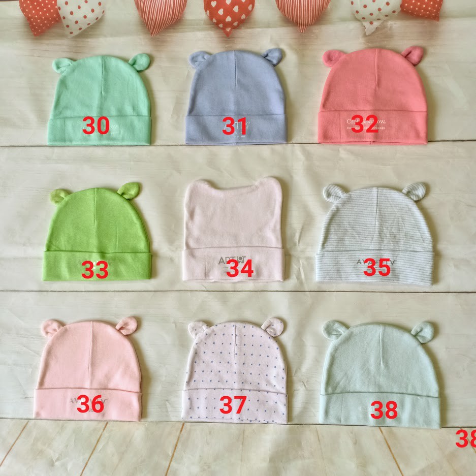 Mũ sơ sinh MÀU có TAI/ Nón sơ sinh cotton size 0-2 tháng (cho chọn mẫu)