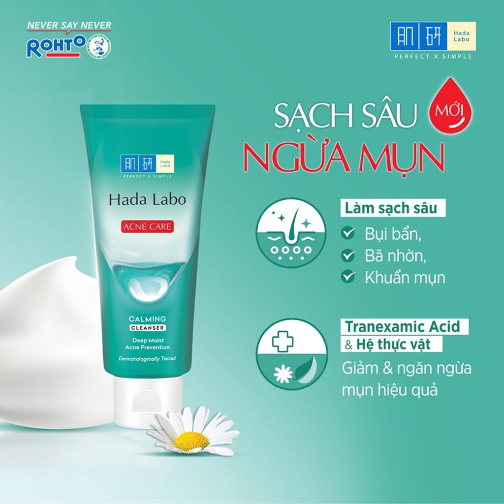 Kem rửa mặt giảm mụn dành cho da nhạy cảm Hada Labo Acne Care Calming Cleanser 80g (Xanh lá)