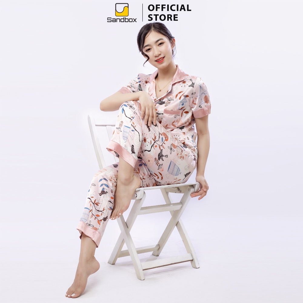 Bộ Pijama SANDBOX Lụa Satin Nhật Cao Cấp Mềm Mịn, Họa Tiết Thiết Kế Hoa Phối Màu