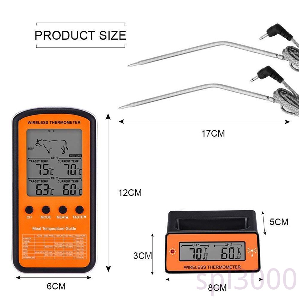 Wireless Remote BBQ Thermometer Home Dual Probe Digital Cooking Meat Food Oven Grilling Smoker Thermometer