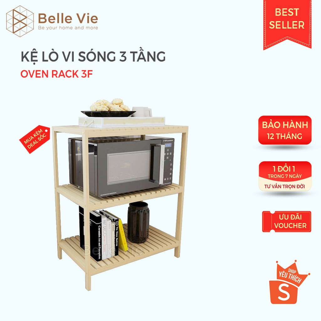 Kệ Lò Vi Sóng, Tủ Bếp Nhiều Ngăn 3 Tầng Decor Trang Trí BelleVie Lắp Ráp Đơn Giản