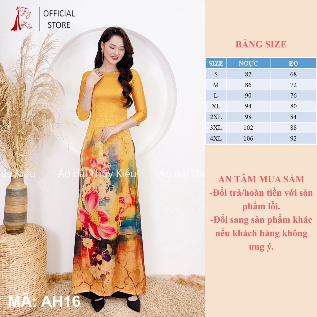 Áo dài đẹp may sẵn thiết kế cách tân nữ trung niên tết vàng AH16 mềm mại, co giãn