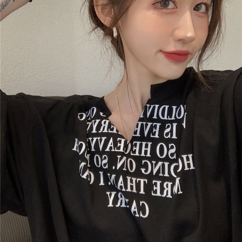 IELGY Áo Thun Ngắn Tay Cổ Chữ V Dáng Ôm Thời Trang Mùa Hè Hàng Mới Dành Cho Bạn Nữ