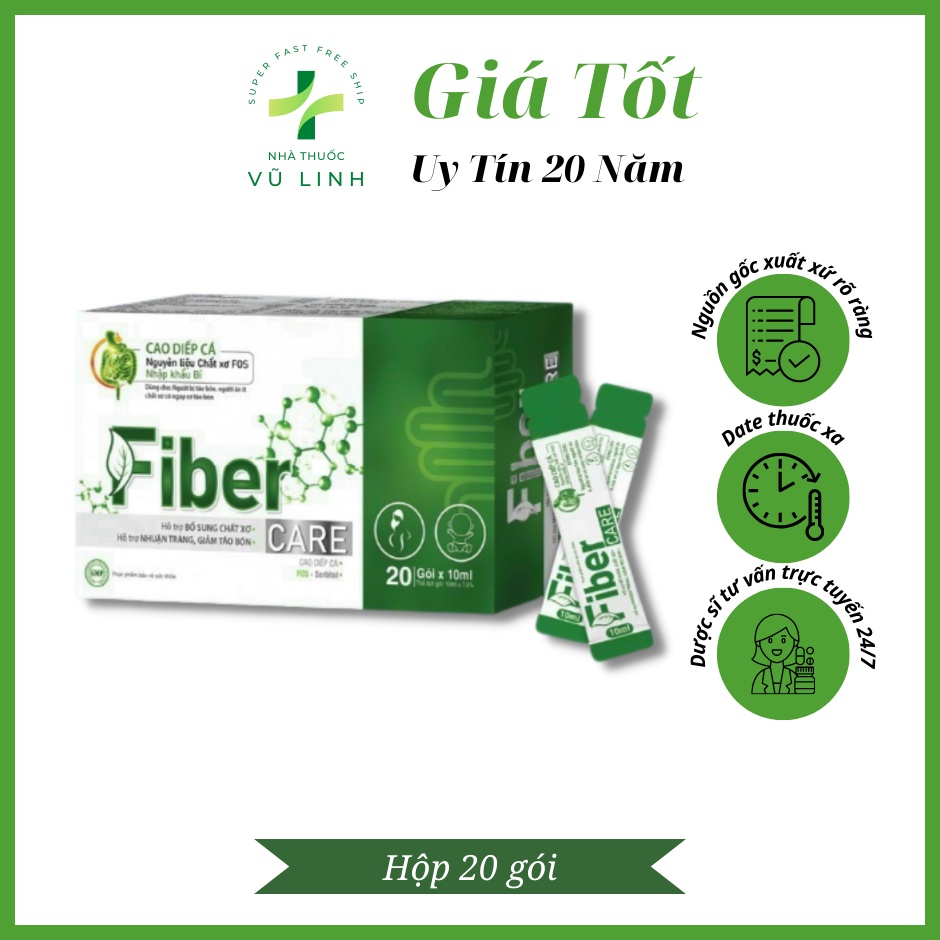 (CHÍNH HÃNG) Fiber Care Hộp 20 gói bổ sung chất xơ giúp nhuận tràng, giảm táo bón, phù hợp cho cả người lớn và trẻ em
