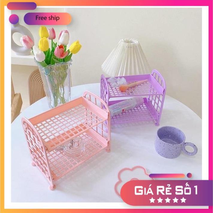 [FREESHIP] Kệ Nhựa Mini 2 Tầng Decor Bàn Học Đựng Đồ Siêu Xinh