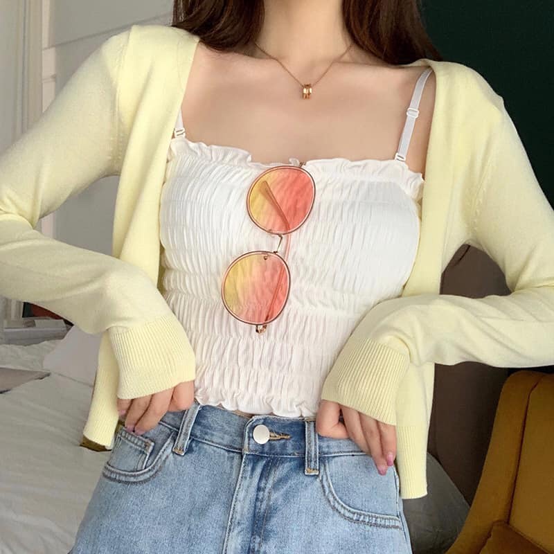 Áo croptop hai dây nữ dáng croptop nữ ôm body chun nhăn