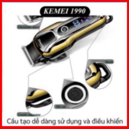 Tông đơ cắt tóc không dây chuyên nghiệp Kemei KM-1990 chế độ Turbo siêu mạnh ,Hàng Chính Hãng