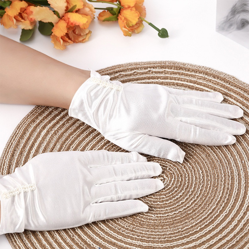 Găng Tay Satin Ngắn Linh Hoạt Đính Ngọc Trai Cho Nữ