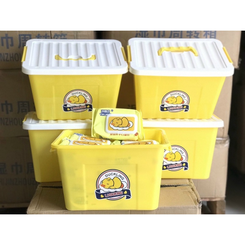 SET 10 BỊCH GIẤY ƯỚT VỊT VÀNG CHUẨN HÃNG TẶNG KÈM THÙNG NHỰA SIÊU XINH