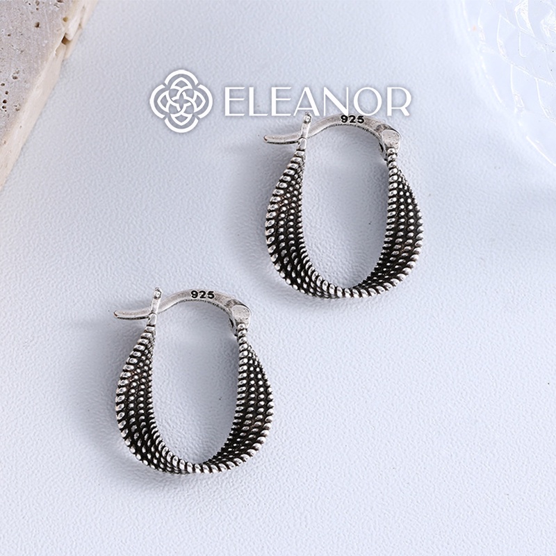 Bông tai nữ bạc 925 Eleanor Accessories hình vòng viền xoắn phụ kiện trang sức 4666