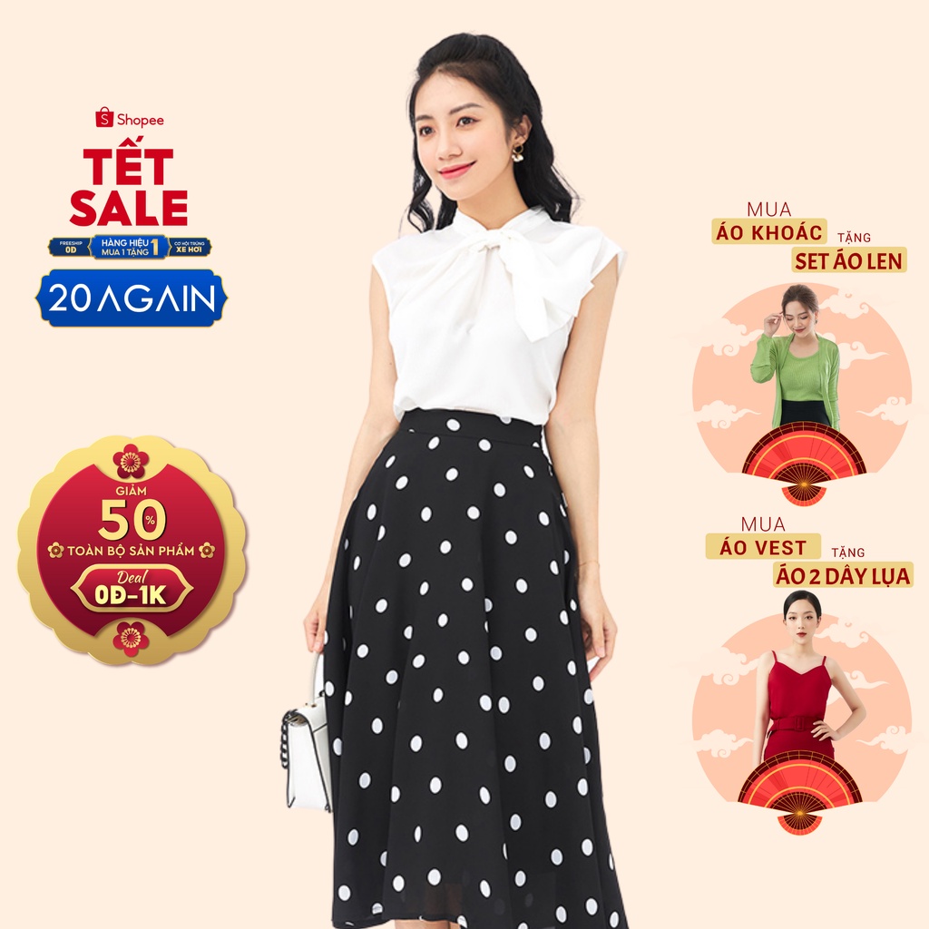 [Mã WABRAG30 giảm 12% đơn 99K] Áo sơ mi voan gân 20Again điểm nhấn cổ nơ điệu đà, nữ tính ASA1089