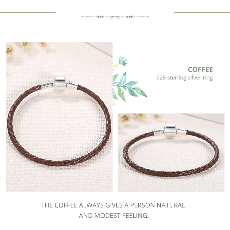 Vòng tay BAMOER da rắn phối khóa bạc phong cách thời trang DIY