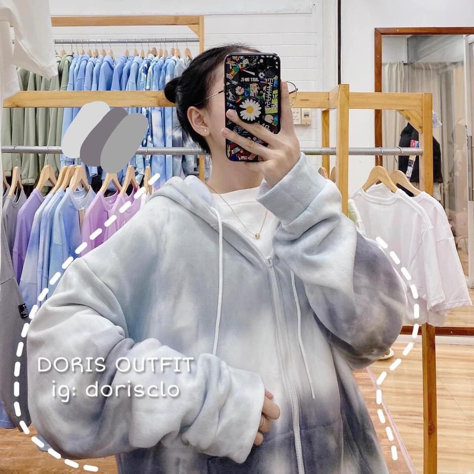 Áo Khoác Nỉ Loang Xanh Xám Có Mũ Form Rộng Siêu Chất | BigBuy360 - bigbuy360.vn