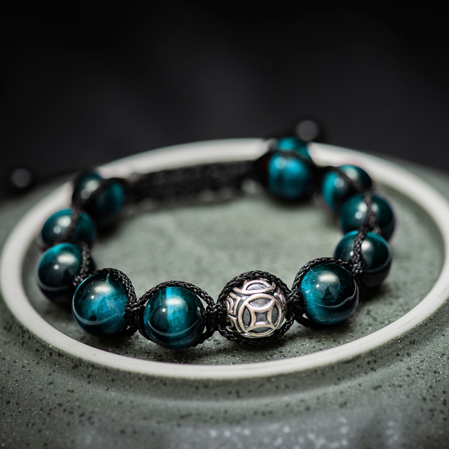 [QUÀ TẶNG/ LẮC TAY] Vòng tay phong thủy thời trang handmade xanh dương kim ngân thần tài dây đan shamballa phật giáo