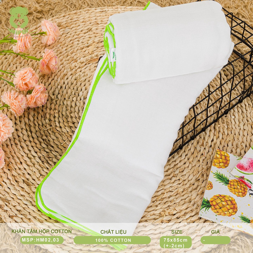 Khăn tắm cao cấp Mipbi 6 lớp 100% cotton HM03 (Hộp 2 chiếc 75x85cm)