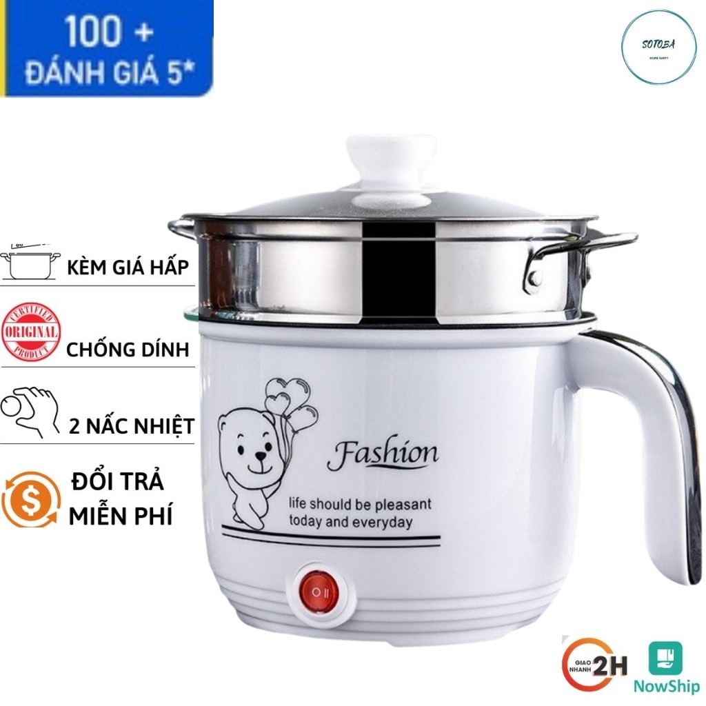 Ca Nấu Mì, Lẩu Điện,Mini KNồièm Giá Hấp Inox+ 1 Khay Luộc Trứng Siêu Tiện Dụng,Có Tay Cầm 1,8L, 2 Nấc Nhiệt Mẫu Mới 2021