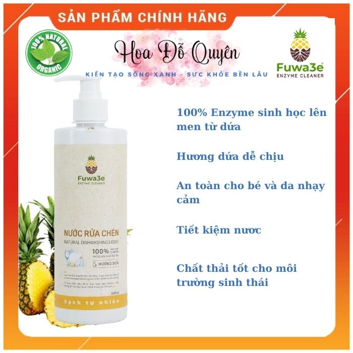 Nước rửa chén hữu cơ FUWA3E-500ml an toàn cho sức khỏe, da nhạy cảm, không nhớt và tiết kiệm nước