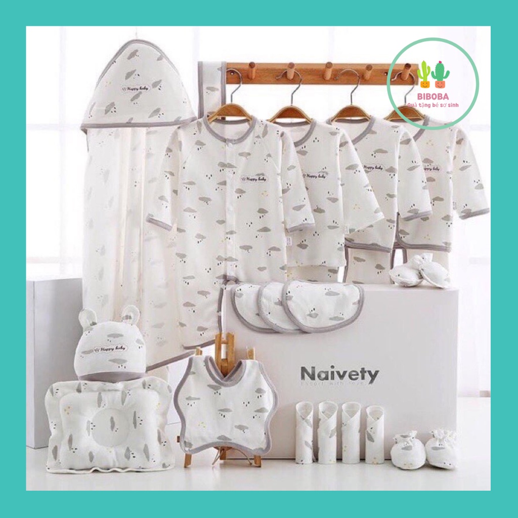 Shop bán sỉ  Set đồ sơ sinh quà tặng cho bé 22 chi tiết coton có hộp sang chảnh