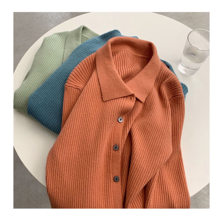 Áo khoác cardigan dệt kim cổ polo dáng ôm thời trang thu đông dành cho nữ