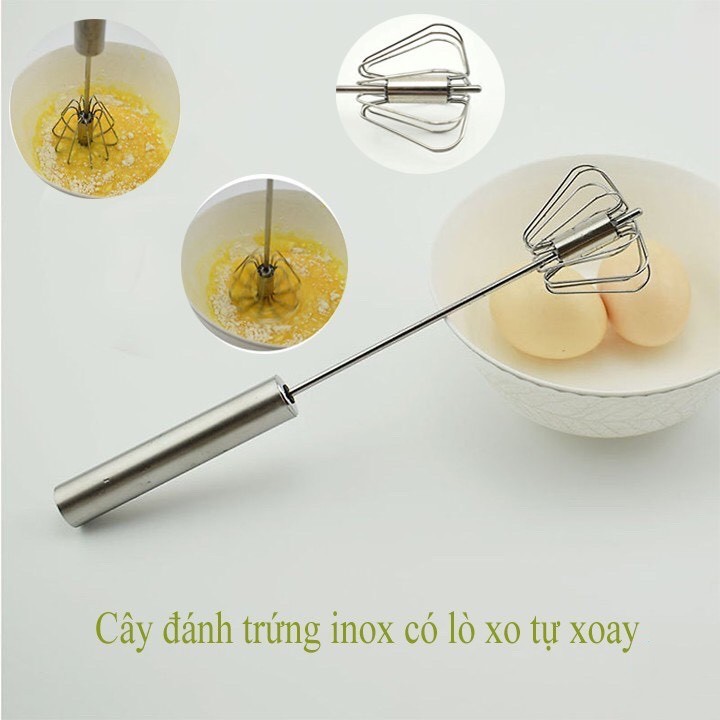 Cây đánh trứng cầm tay inox trục xoay tự động nhỏ gọn tiện dụng