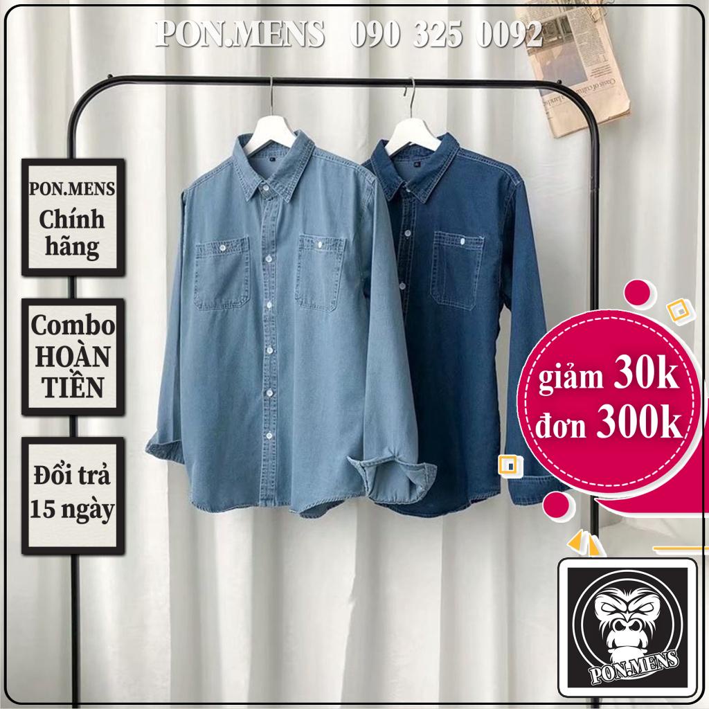 Áo sơ mi jean nam nữ rộng màu xanh phong cách Hàn Quốc c01 Pon.mens 2021