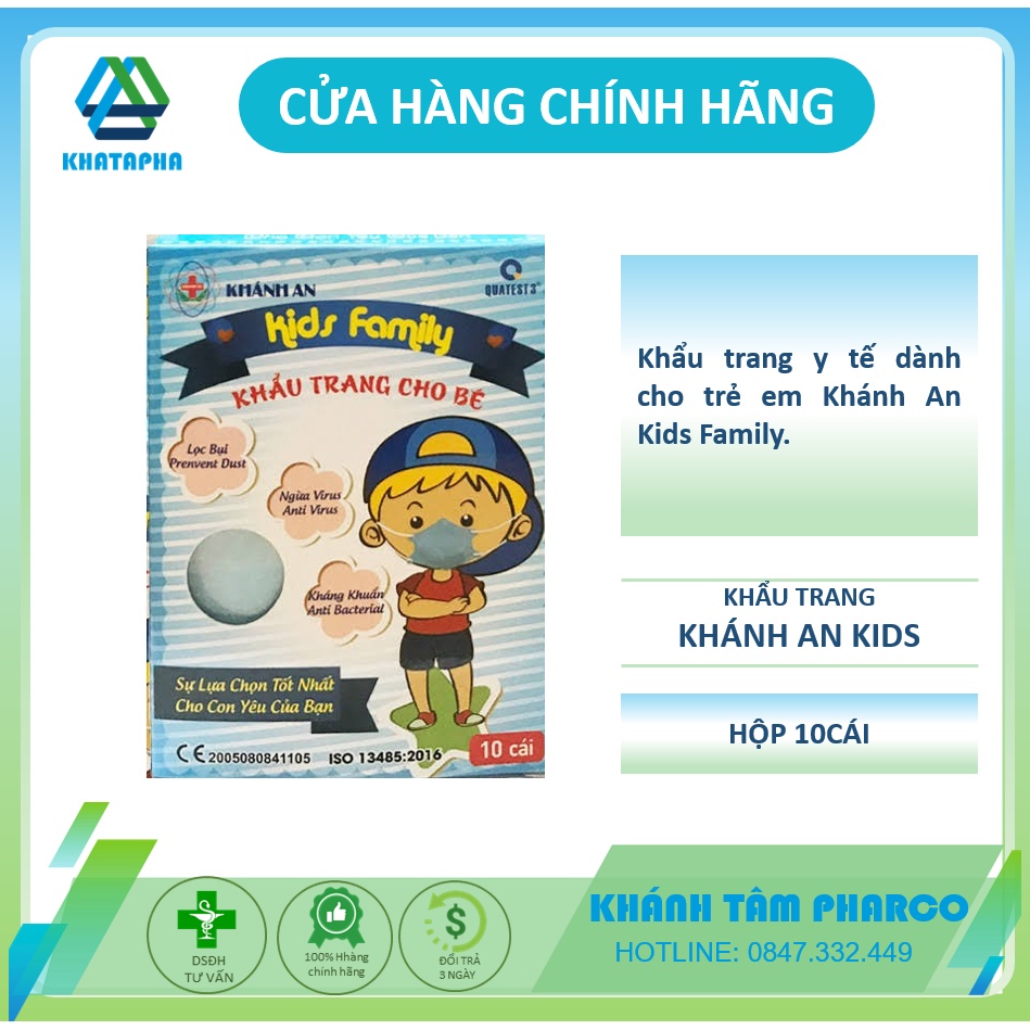 Khẩu trang y tế trẻ em Khánh An Kids Family (Hộp 10 cái) - Khẩu trang trẻ em Khánh An, khẩu trang cho bé