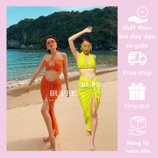 đồ bơi kèm chân váy dài hai màu cam neon và xanh neon cực chất ,hot swimwear summer
