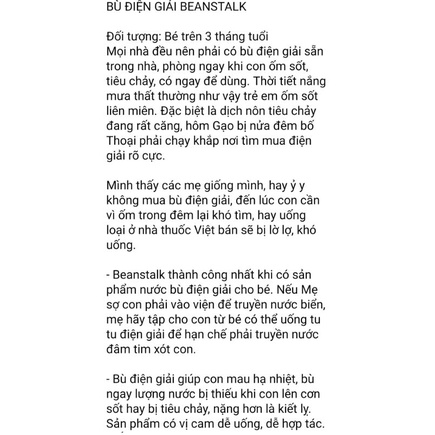 Điện Giải Beanstalk Cho Bé Trên 3 Tháng Tuổi Hộp 8 gói