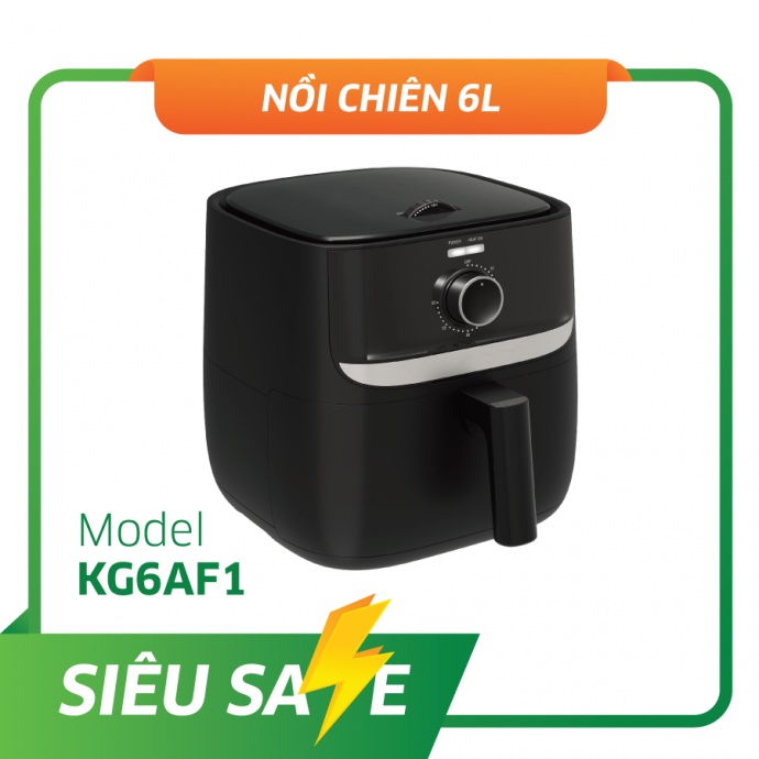 Nồi chiên không dầu loại cơ 6L  KG6AF1 - Chiên nướng không dầu mỡ - Hạn chế mùi thực phẩm, dễ dàng vệ sinh, rất an toàn