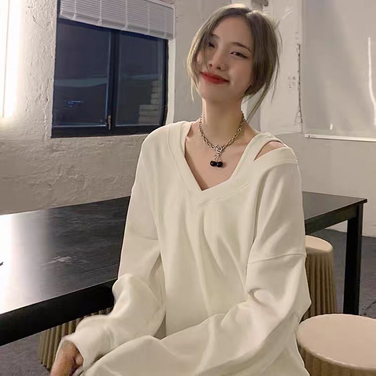 Áo nỉ da cá chất dày dặn 2 phần áo mùa thu đông phong cách hàn quốc cổ chữ v