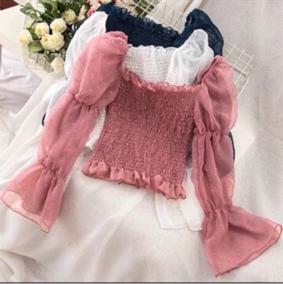 Trễ vai tay bồng Croptop 💕