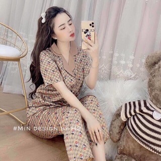 Set bộ lụa pizama hoạ tiết