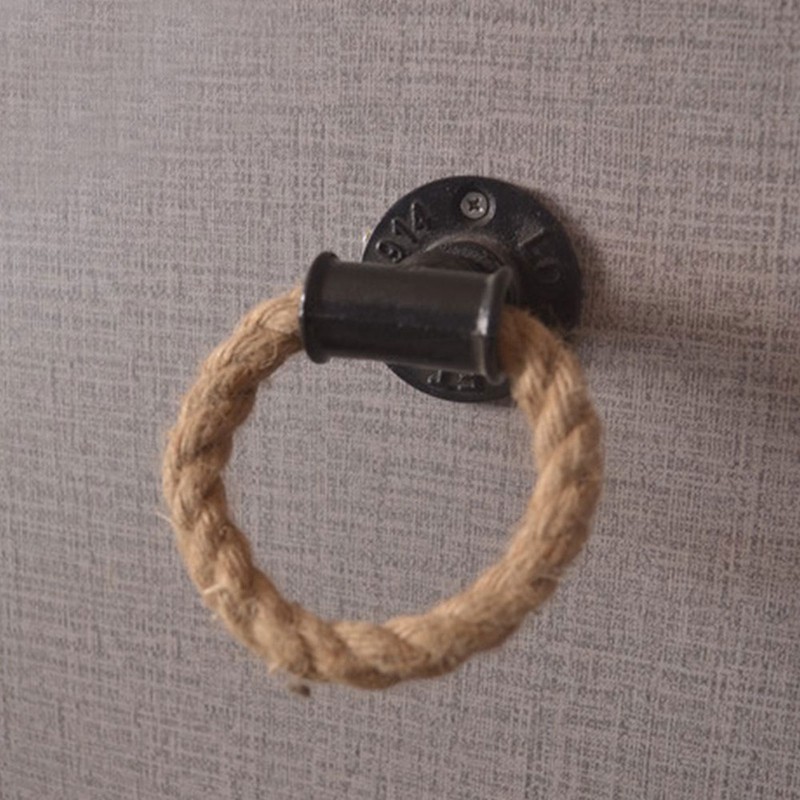 Towel Rack Ring Industrial Style Towel Holder Iron Pipe  Rope#HAVN