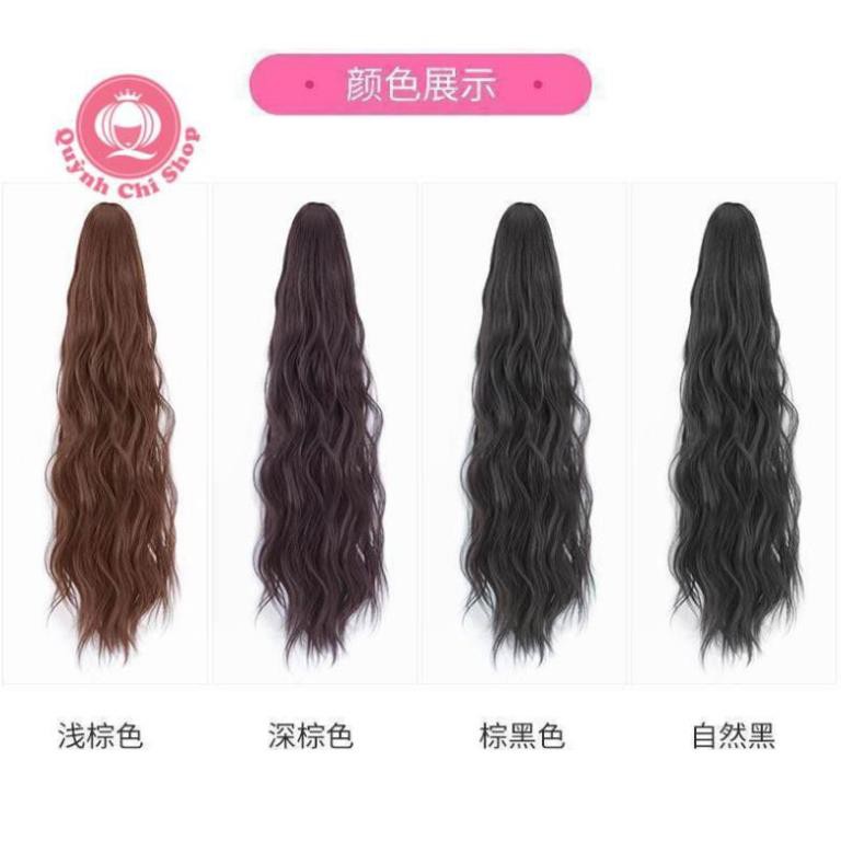 Tóc giả nữ cột đuôi CAO CẤP, tóc xoăn xù mì ngang vai dài 40cm, không bóng mềm mượt như tóc thật.